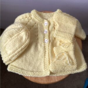 Charming Yellow hand Knit Baby Jacket Set